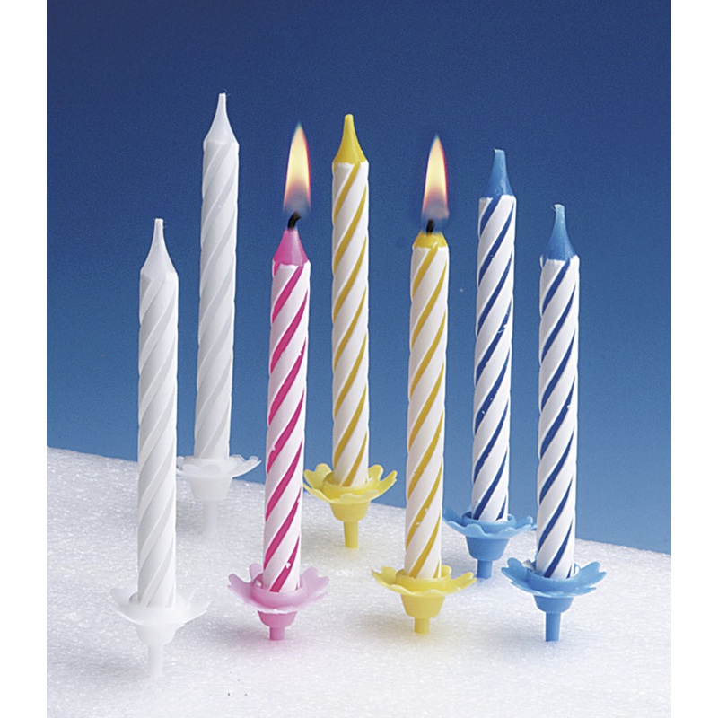 12 Lovely Birthday Cake Candles Colored Including 12 holders 5cm