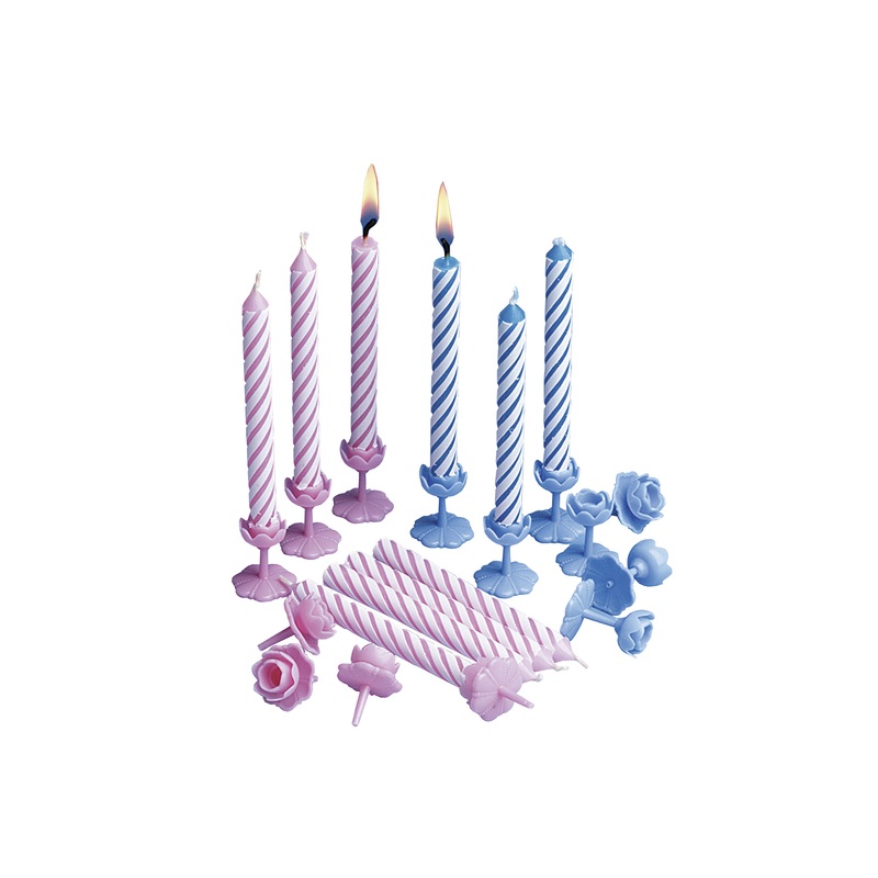 12 Rosy Birthday cake candles Including holder 7.5cm