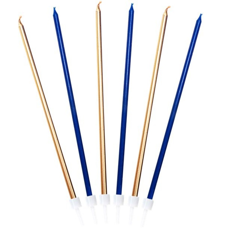 16 extra long cake candles gold & navy