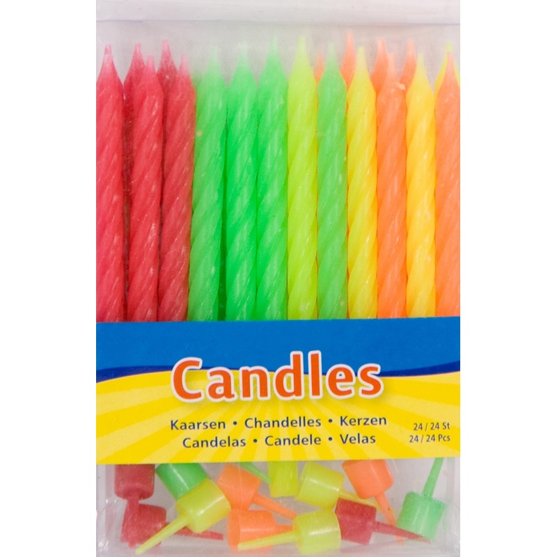 24 party candles with 12 candle holders