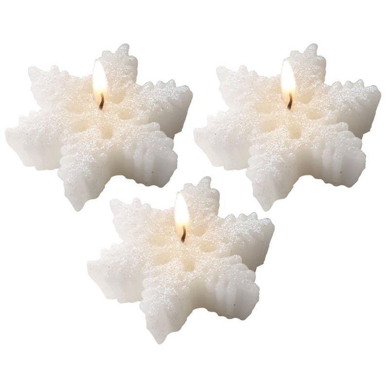 3 glittering snowflake candles