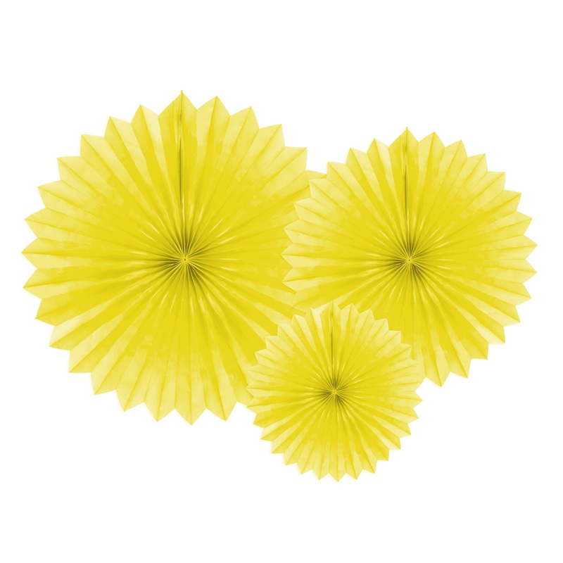 3 paper rosettes Partystar yellow