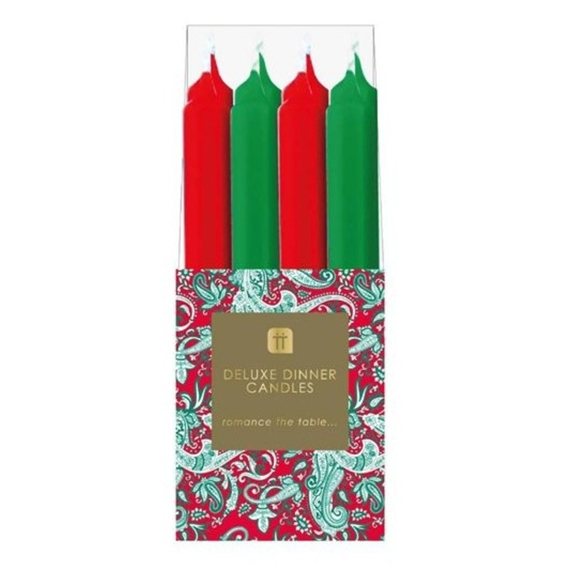 8 festive candles red-green 21cm