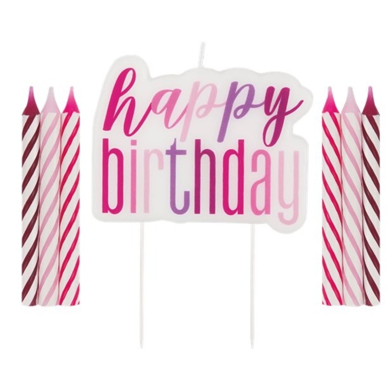 Birthday cake candle set 5 pieces pink