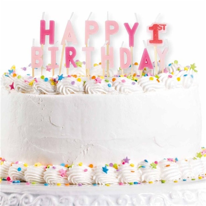 Happy 1st Birthday cake candles pink-pink