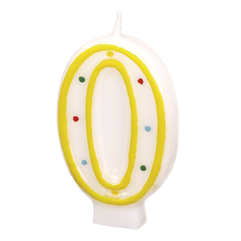 Number 0 cake candle white with colored dots 7.5cm