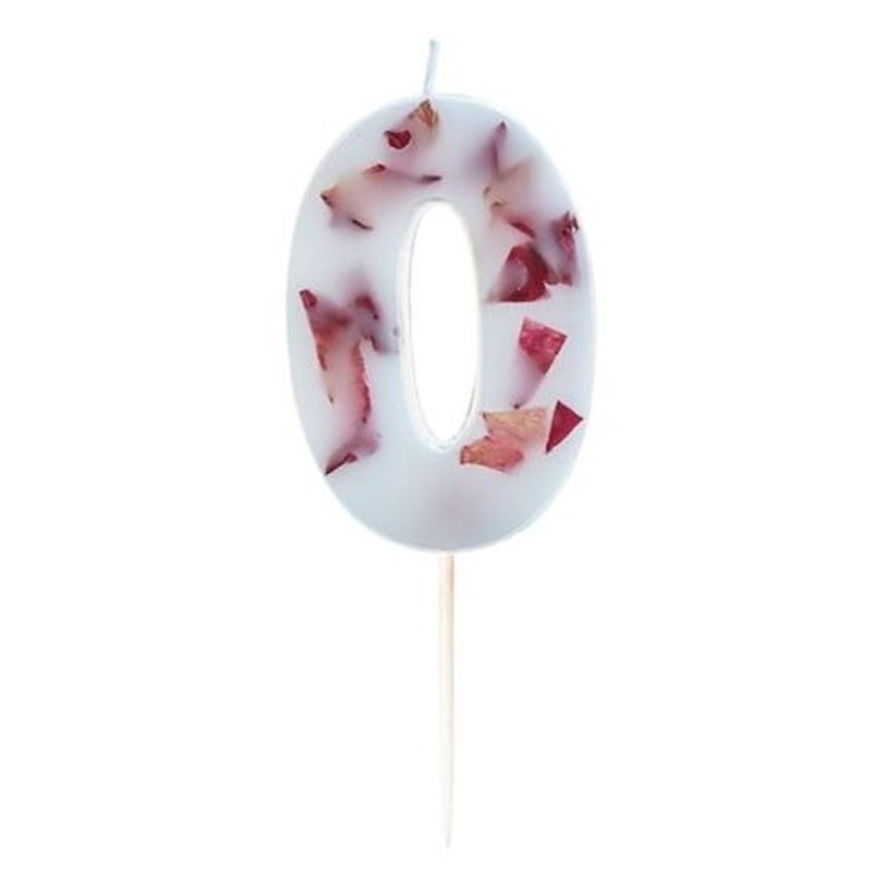 Rose petals number 0 cake candle