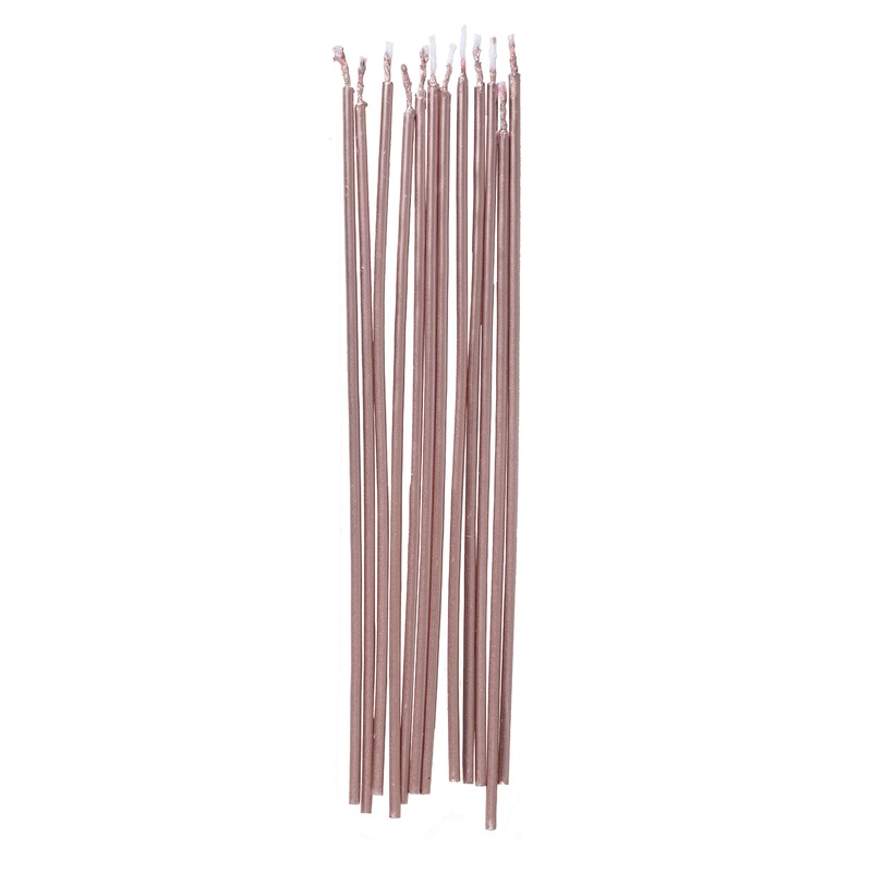 12 rose gold cake candles 18cm
