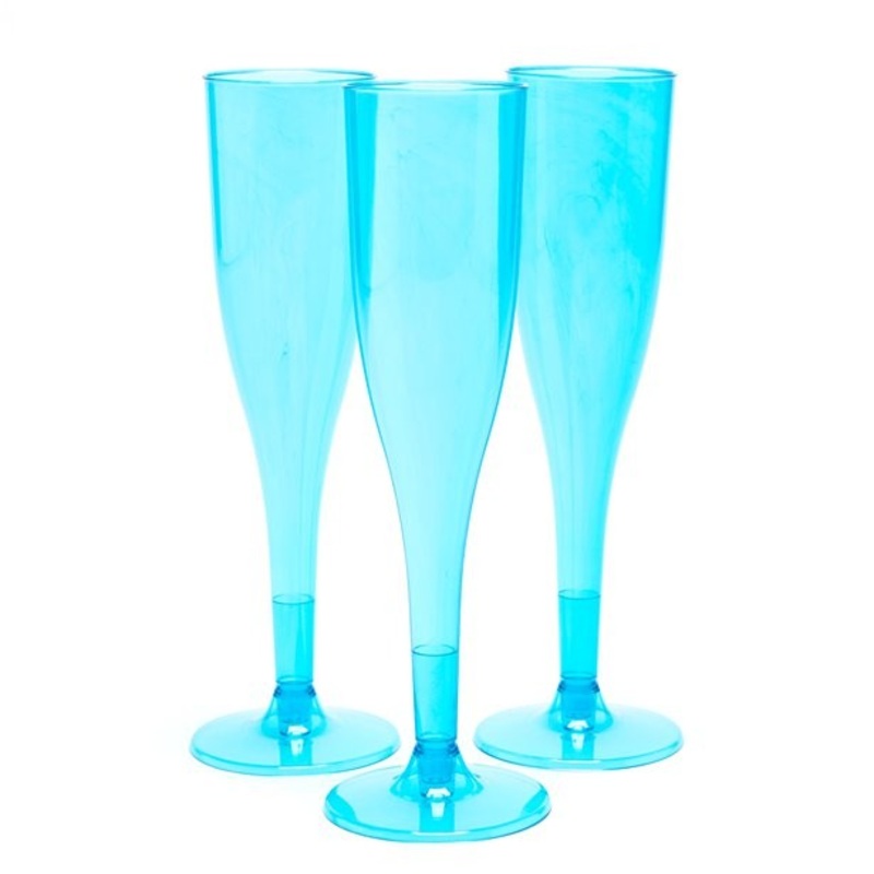 20 plastic champagne glasses turquoise-blue 162ml