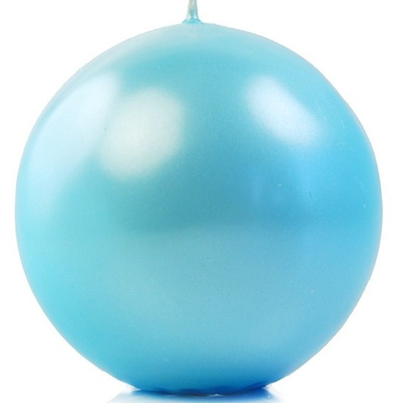 6 ball candles Torino azure blue metallic 10cm