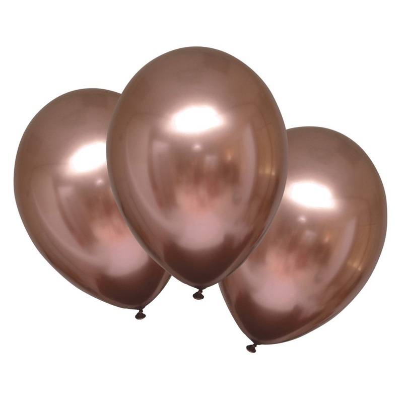 6 shiny satin balloons rose gold 27.5cm