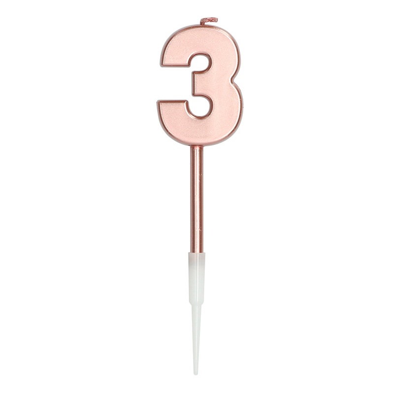 Candle number 3 rose gold metallic
