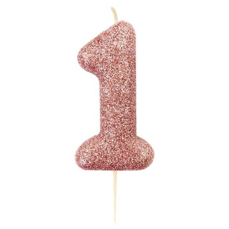 Glittering number 1 cake candle rose gold 7cm