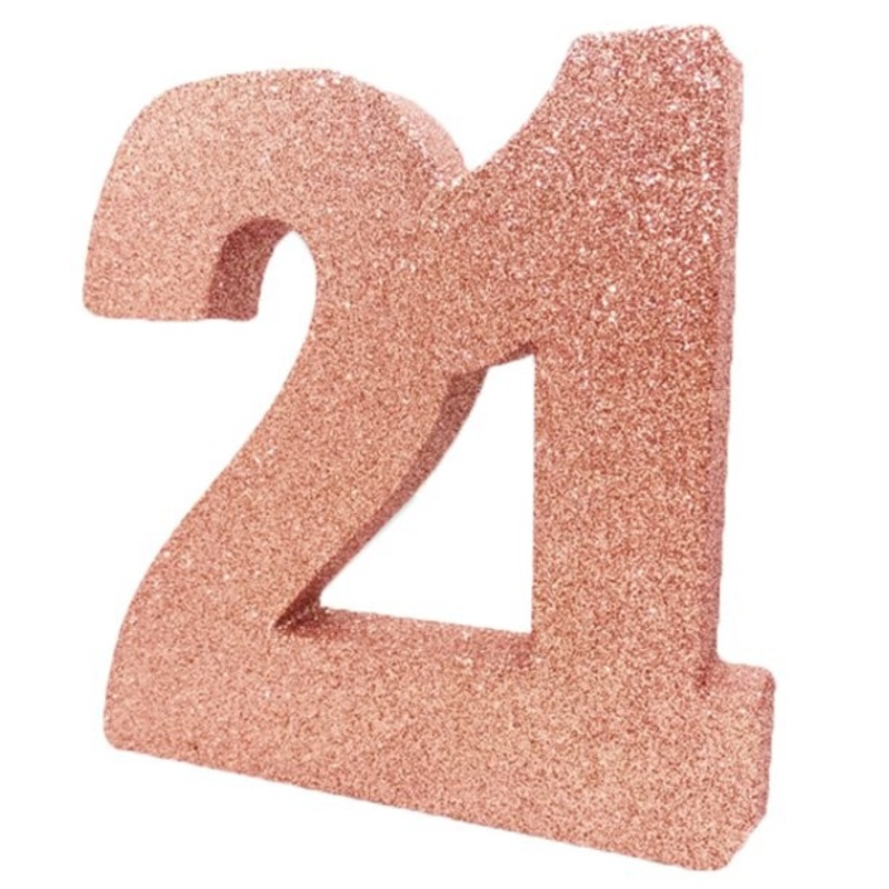 Glittering rose gold number 21 stand