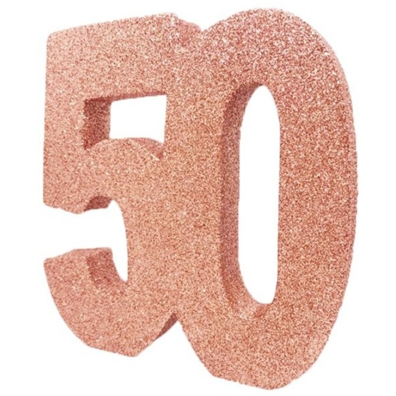 Rose gold number 50 glittering table decoration