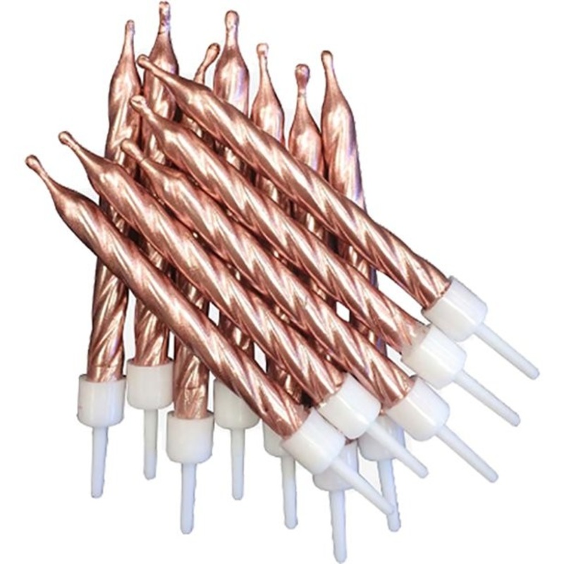 12 cake candles rose gold metallic
