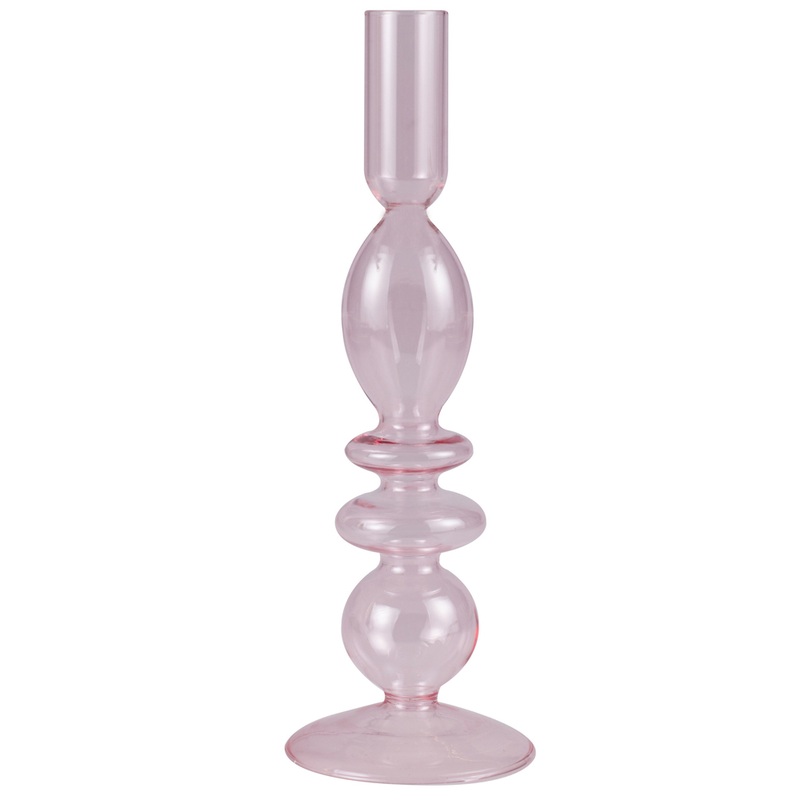 2 glass candlesticks soft pink