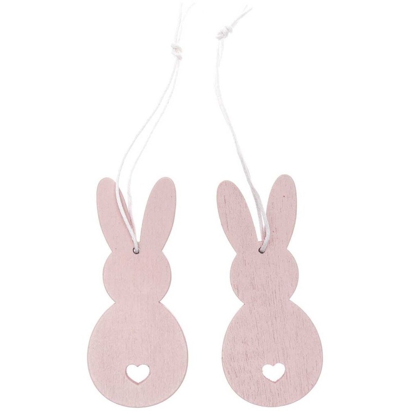 2 wooden pendants pink bunnies
