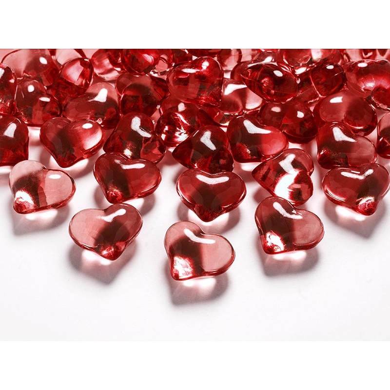 30 Crystal Confetti Hearts Red