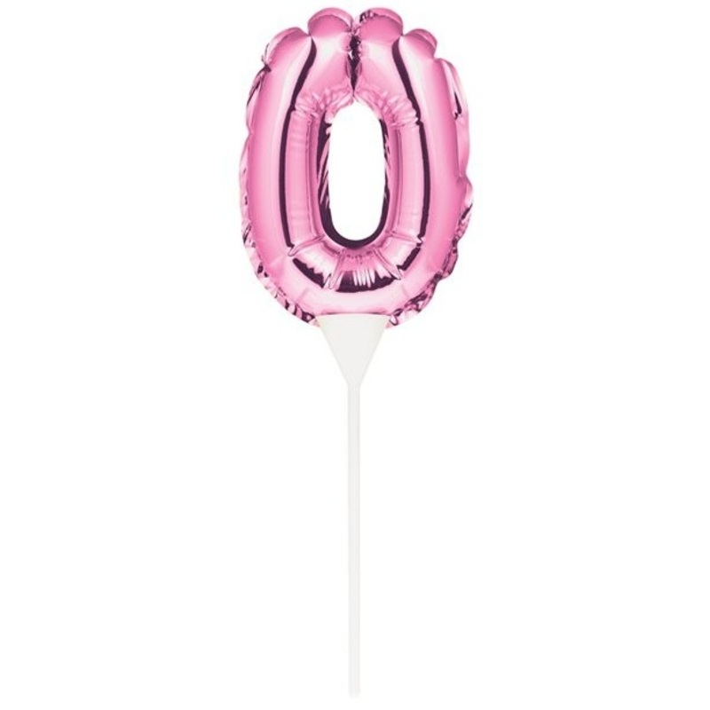 Pink number 0 balloon cake decoration 13cm