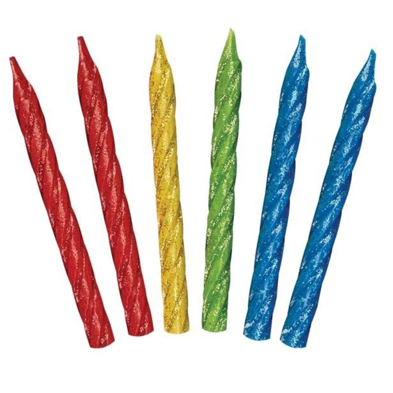 12 glittering colorful cake candles