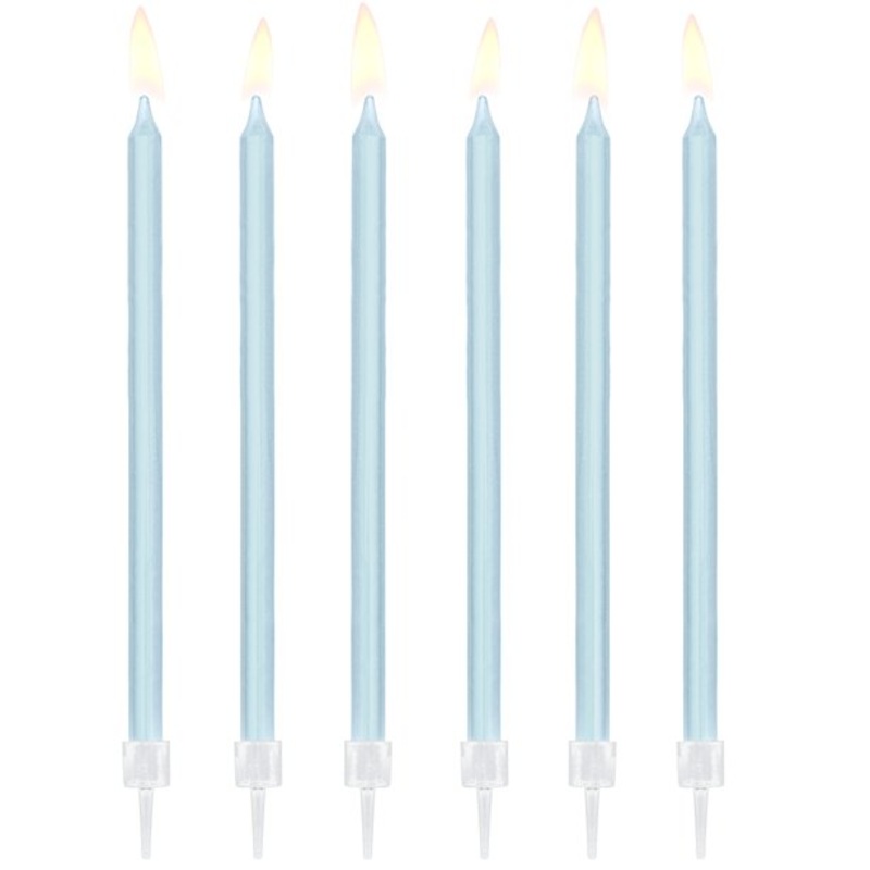 12 light blue cake candles Surprise 14cm