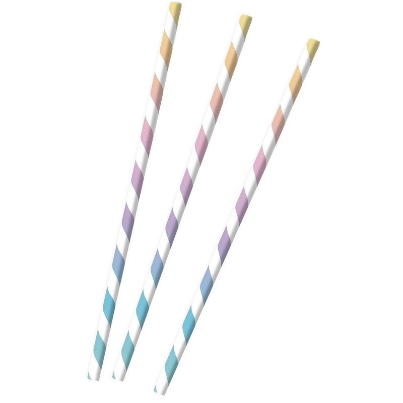 12 Striped Paper straws Pastel