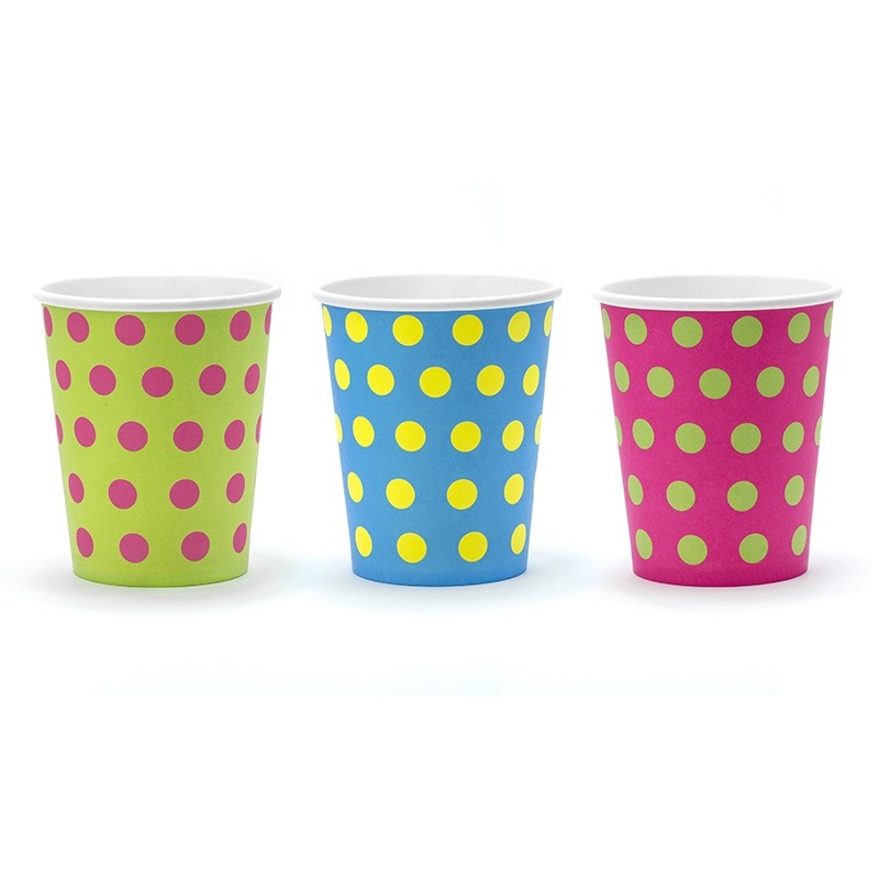 6 different colored polka dots paper cups 200ml