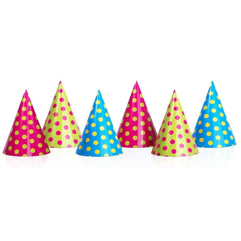 6 Festival of Colors party hats 16cm