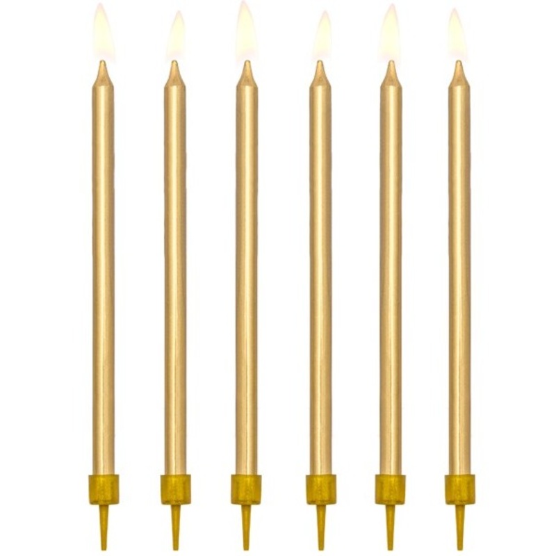 12 birthday candles including holders in gold 12.5cm