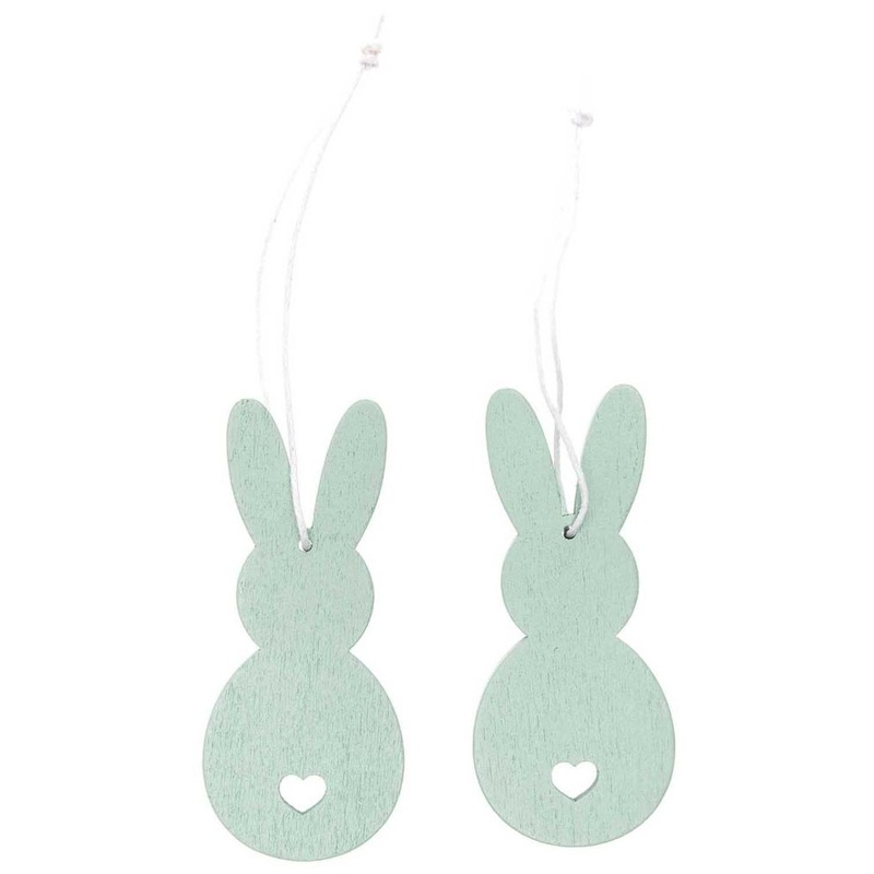 2 wooden pendants turquoise bunny