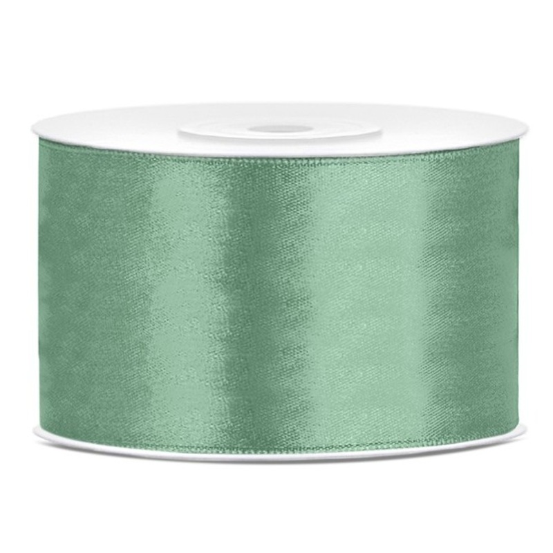 25m satin ribbon pale green 38mm wide