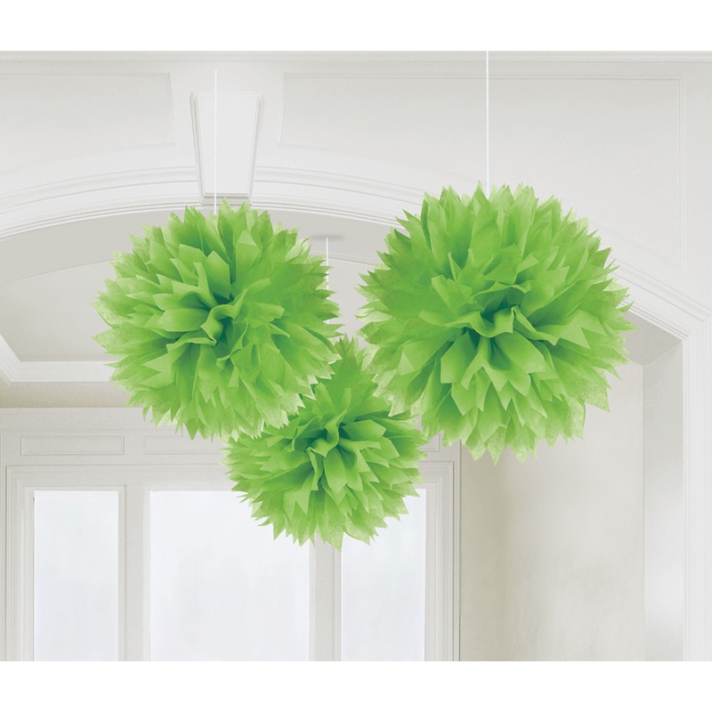 3 Pompom Decorations Light Green 40.6cm