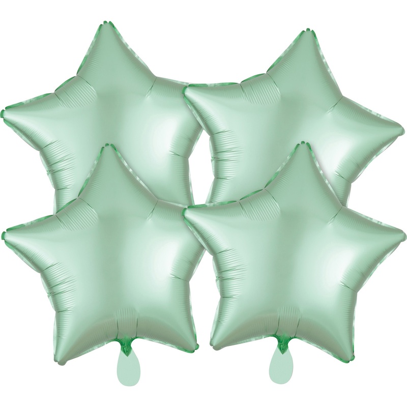 4 satin star balloons mint green 43cm