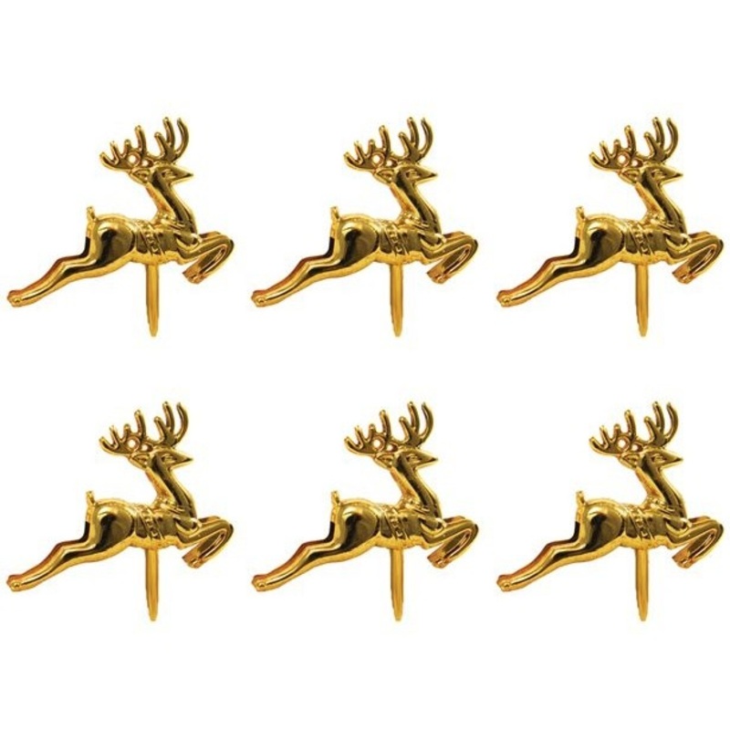 6 golden reindeer cake decoration skewers