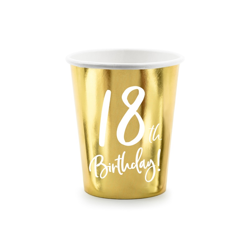 Becher 18th Birthday, gold, 220ml (1 VPE / 6 Stk.)