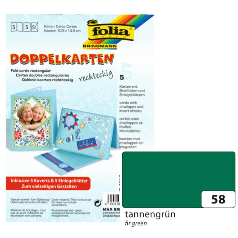 Doppelkarten mit Umschlag rechteckig mit Kuverts grn 10,5x14,8cm 5 Stck
