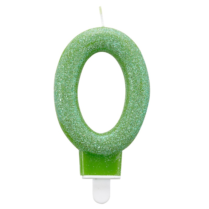 Glitter number candle 0 green