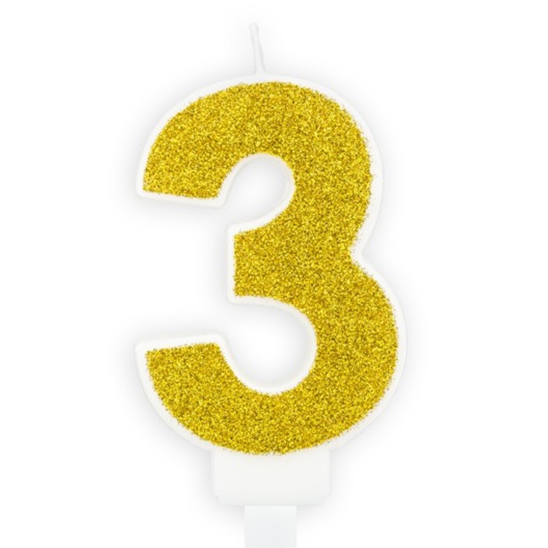 Gold shimmer cake candle number 3