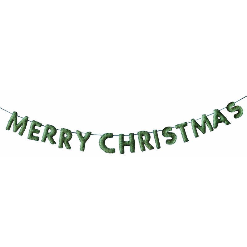 Green Merry Christmas felt garland 1.8m