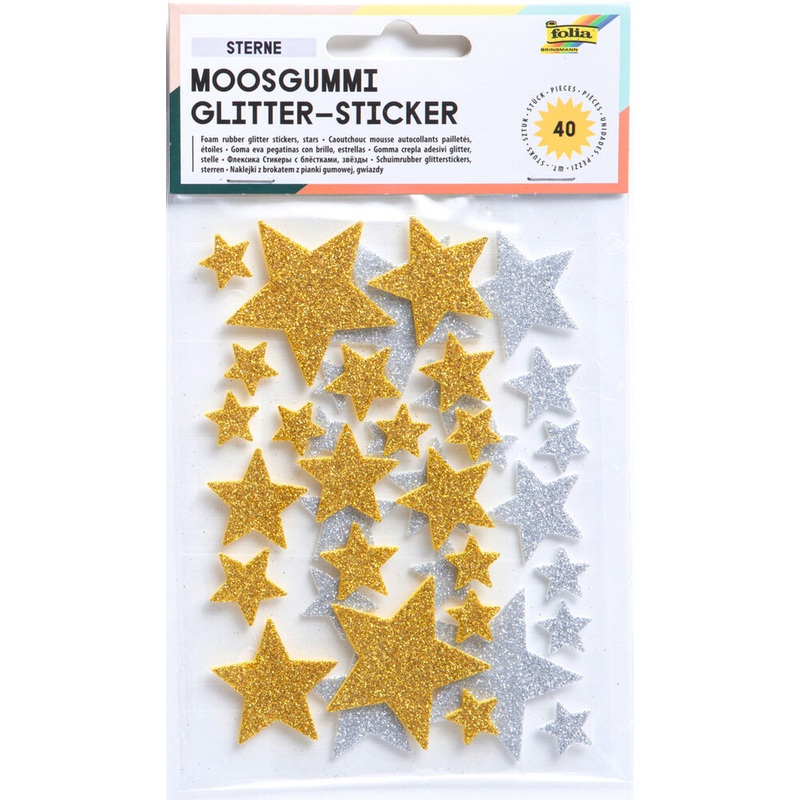 Moosgummi Glittersticker Sterne gold/silber 40 Stck