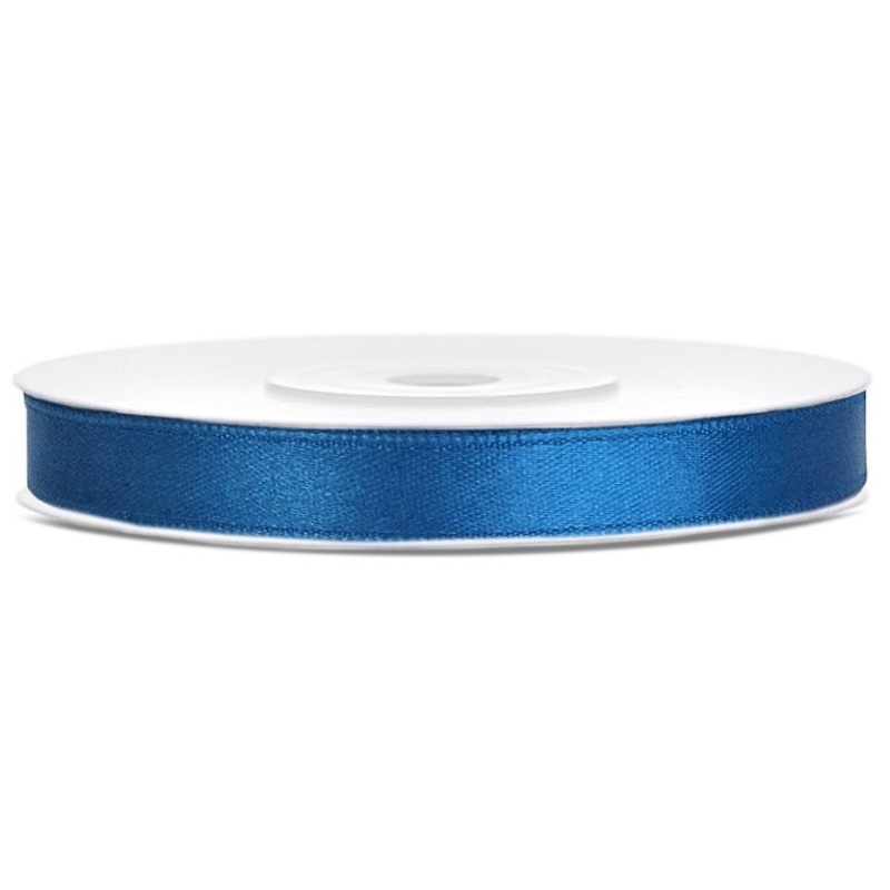 25m satin gift ribbon blue 6mm wide