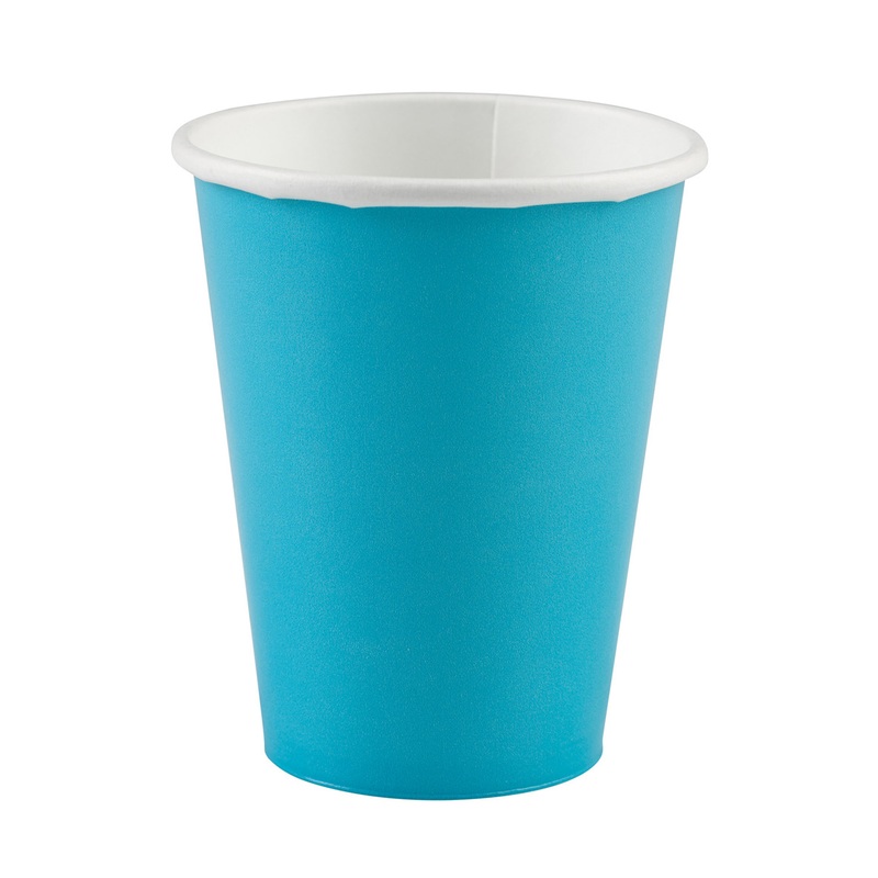 8 party paper cups in azure blue 266ml