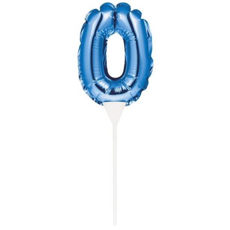 Blue number 0 balloon cake decoration 13cm