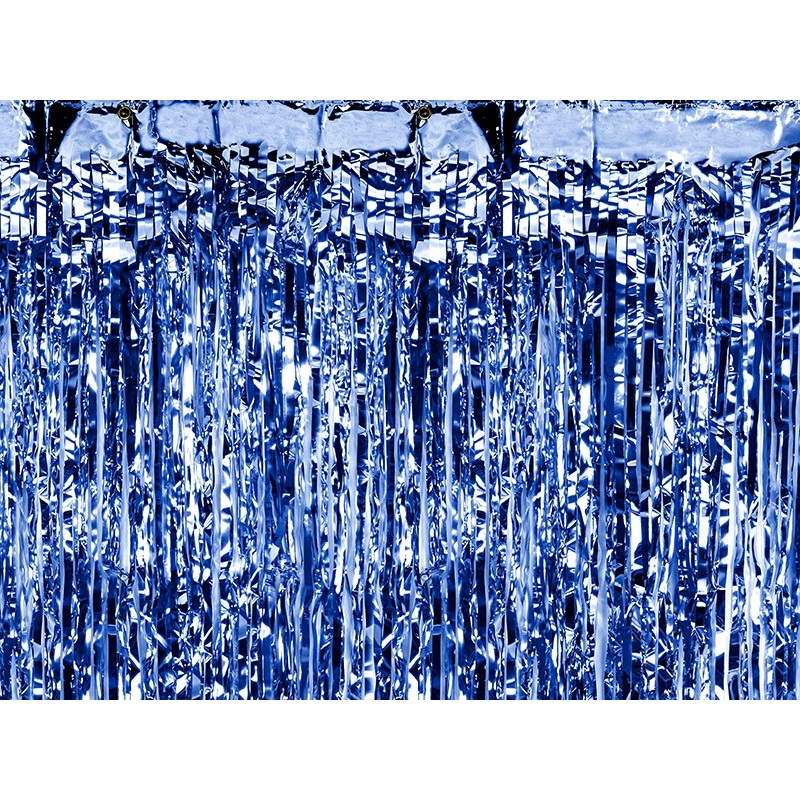 Blue tinsel party curtain 90 x 250cm
