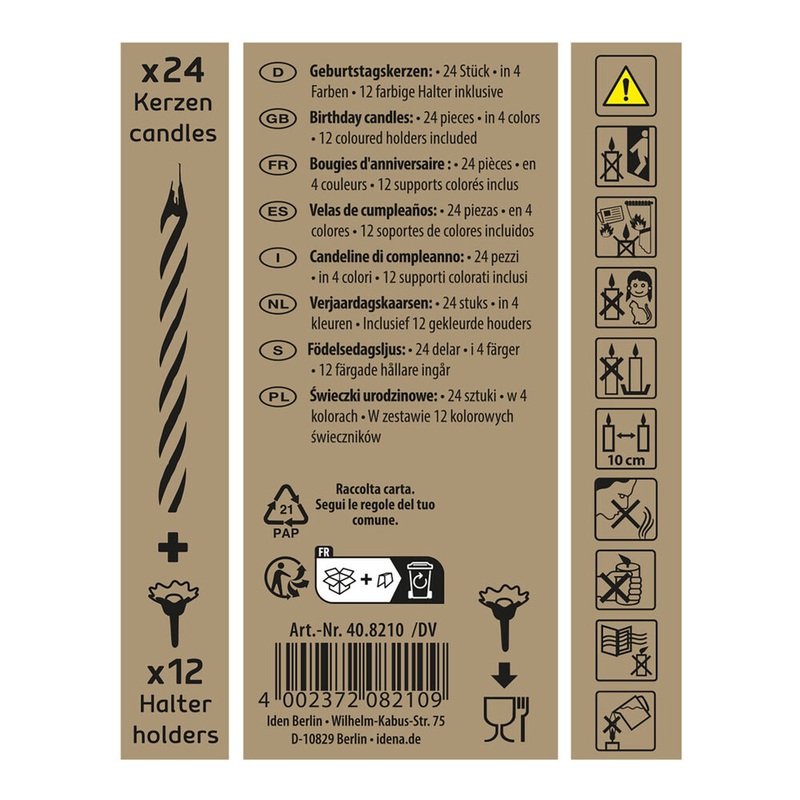 Geburtstagskerzen 24 Stck mit 12 Haltern