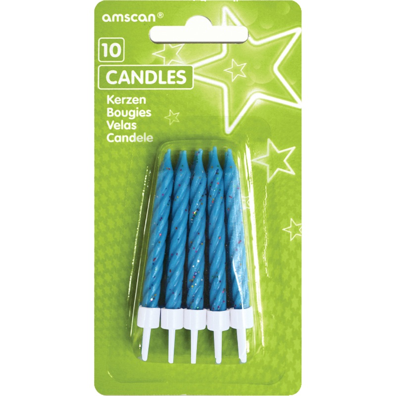 Glittering cake candles sky blue Including holder 10 pieces