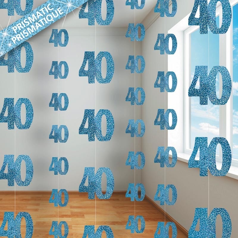 Happy Blue Sparkling 40th Birthday hanging decoration
