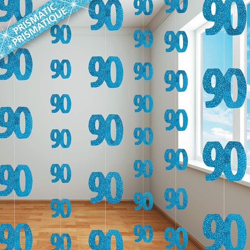 Happy Blue Sparkling 90th Birthday hanging decoration