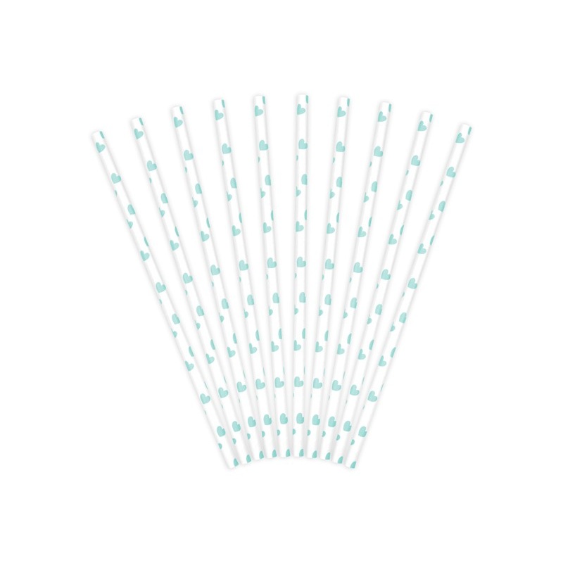 10 hearts paper straws turquoise 19.5cm